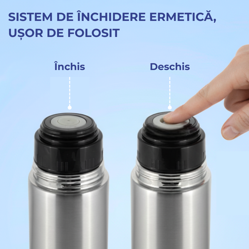 Termos pentru băuturi Koken, inox 304, capacitate 1000 ml, perete dublu, 10h mentinere temperatura rece sau fierbinte, 32×8.3 cm, metalic - 6 | YEO