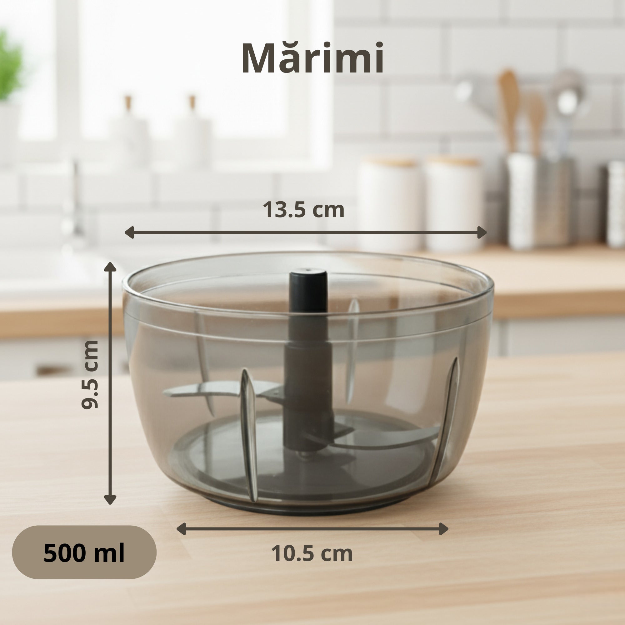 Tocator manual multifunctional Koken 500 ml, 3 lame ascutite din inox, mecanic cu sfoara, perfect pentru legume/fructe/sosuri, curatare usoara, plastic fara BPA, negru/verde - 1 | YEO