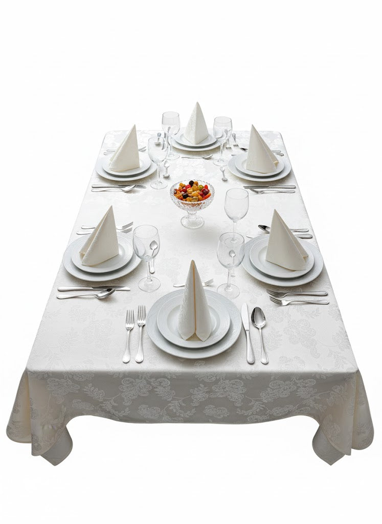 Față de masă 180x140cm dreptunghiulară impermeabilă cu 6 șervetele 40x40cm Koken, 100% Bumbac, Reutilizabila, Fara decolorare, Usor de curatat, Potrivit pentru bucatarie, sufragerie, Alb - 5 | YEO