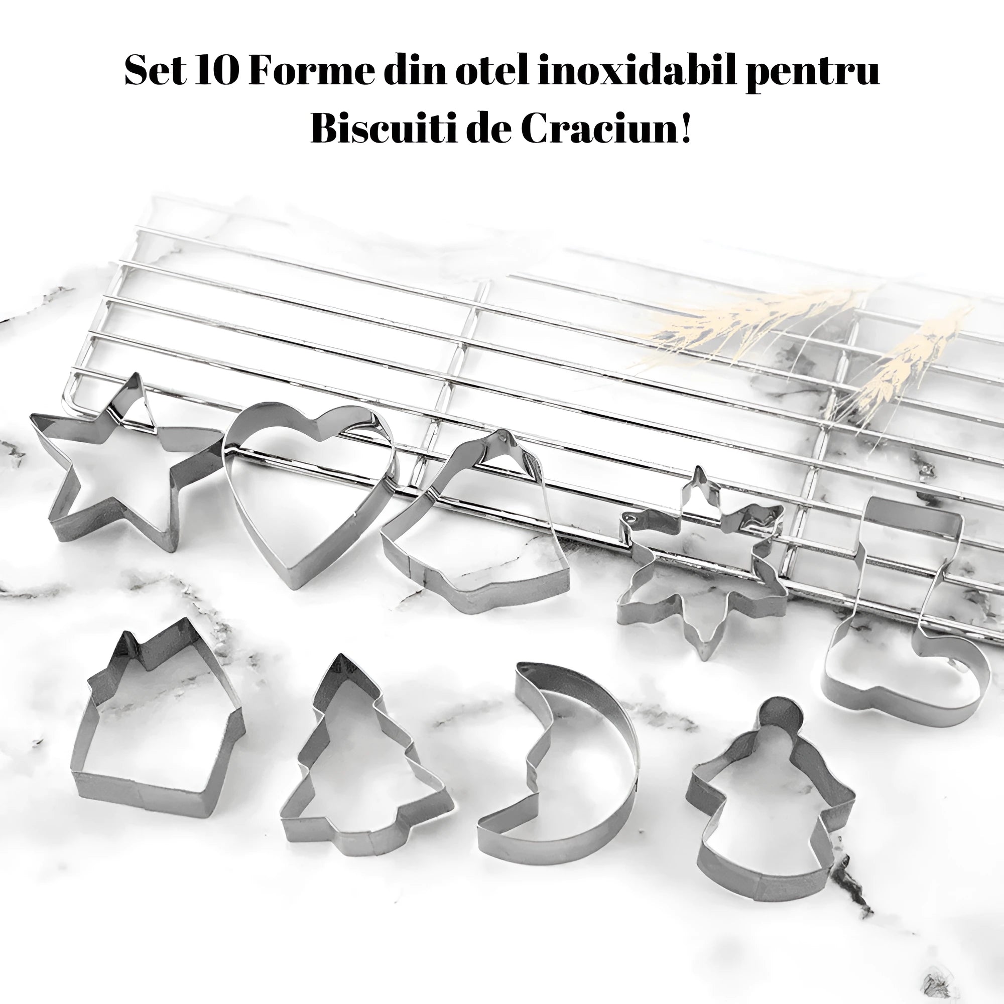 Forme pentru Fursecuri Craciun Koken, Otel inoxidabil, Set 10 forme de taiat prajituri, Model Craciun, Argintiu - 4 | YEO